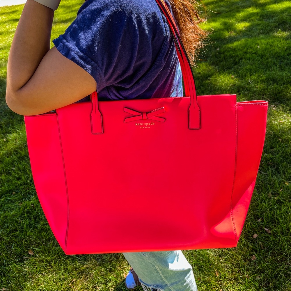 Kate Spade red leather handbag with bow